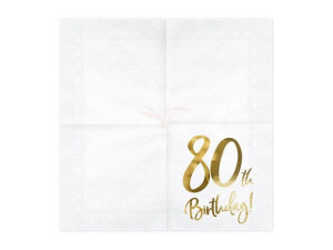 serwetki 80th birthday - 80 urodziny - białe - 33x33cm - 20 szt.