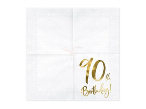 serwetki 90th birthday - 90 urodziny - białe - 33x33cm - 20 szt.