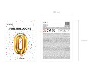 balon foliowy cyfra "0" zero - 35 cm - złoty