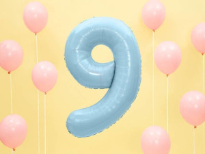 balon foliowy cyfra "9" dziewięć - 86 cm - jasny niebieski