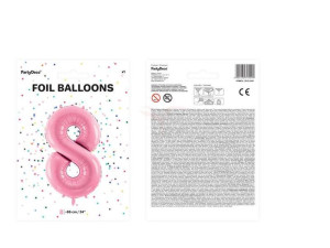 balon foliowy cyfra "8" osiem - 86 cm - różowy