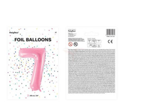 balon foliowy cyfra "7" siedem - 86 cm - różowy