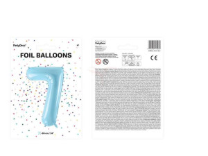 balon foliowy cyfra "7" siedem - 86 cm - jasny niebieski