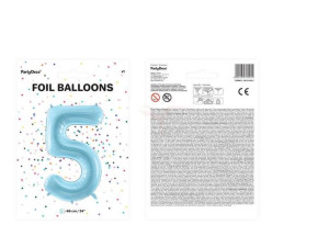 balon foliowy cyfra "5" pięć - 86 cm - jasny niebieski