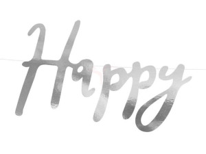 baner happy birthday srebrny - 16.5 x 62 cm