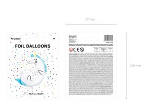 balon foliowy jednorożec - 70 x 75 cm - biały