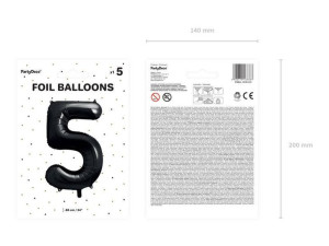  balon foliowy cyfra "5" pięć - 86 cm - czarny