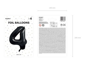balon foliowy cyfra "4" cztery - 86 cm - czarny