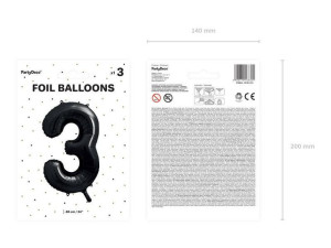 balon foliowy cyfra "3" trzy - 86 cm - czarny