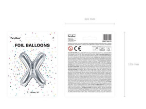 balon foliowy litera "x" - 35 cm - srebrny