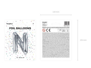 balon foliowy litera "n" - 35 cm - srebrny