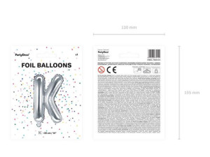 balon foliowy litera "k" - 35 cm - srebrny