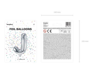 balon foliowy litera "j" - 35 cm - srebrny