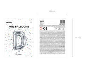 balon foliowy litera "d" - 35 cm - srebrny