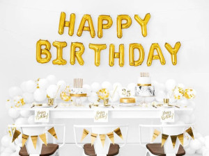 balon foliowy happy birthday - 340 x 35 cm - złoty
