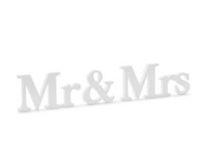 drewniany napis mr & mrs - 50 x 9,5 cm - biały