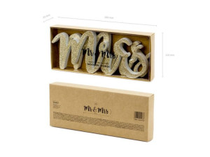 drewniany napis mr & mrs - 50 x 10 cm - złoty
