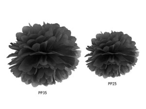 pompon bibułowy - czarny - 25cm