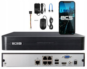 Rejestrator IP na 4 kamery PoE do 8MP H.265 BCS IP