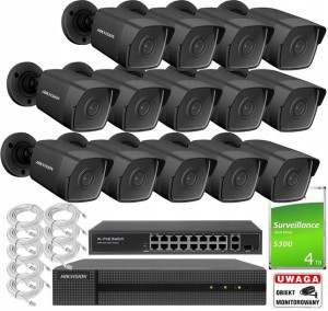 Zestaw Hikvision 14 Kamer IP + Rejestrator NVR PoE