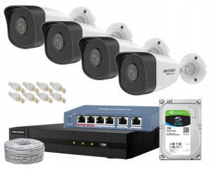 Zestaw Hikvision Monitoring 4 Kamery Ip 2mp Poe 1t