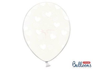 Balony 30 Cm - Białe Serduszka - Crystal Clear - 6 Szt.