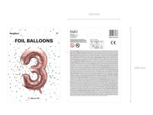 Balon Foliowy Cyfra "3" Trzy - 86 Cm - Różowe Złoto