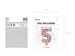 Balon Foliowy Cyfra "5" Pięć - 35 Cm - Różowe Złoto