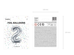Balon Foliowy Cyfra "2" Dwa - 35 Cm - Srebrny