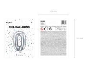 Balon Foliowy Cyfra "0" Zero - 35 Cm - Srebrny