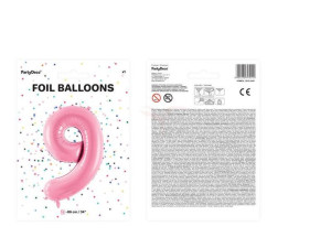 Balon Foliowy Cyfra "9" Dziewięć - 86 Cm - Różowy