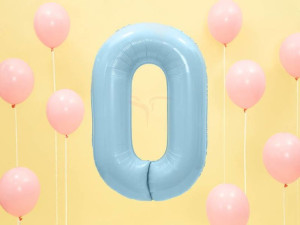 Balon Foliowy Cyfra "0" Zero - 86 Cm - Jasny Niebieski