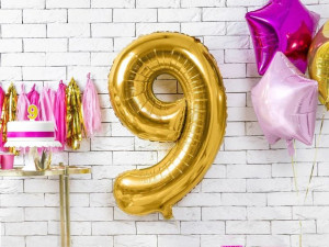 Balon Foliowy Cyfra "9" Dziewięć - 86 Cm - Złoty