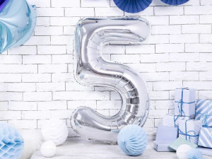 Balon Foliowy Cyfra "5" Pięć - 86 Cm - Srebrny