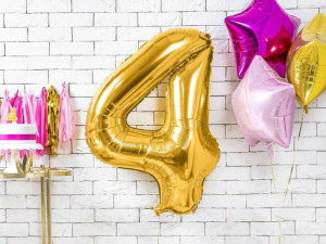 Balon Foliowy Cyfra "4" Cztery - 86 Cm - Złoty