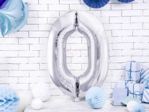 Balon Foliowy Cyfra "0" Zero - 86 Cm - Srebrny