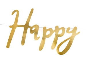 Baner Happy Birthday Złoty - 16.5 X 62 Cm