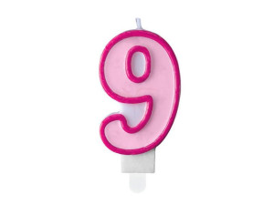 Świeczka Urodzinowa Cyferka 9 - Dziewięć - Różowa - 7 Cm