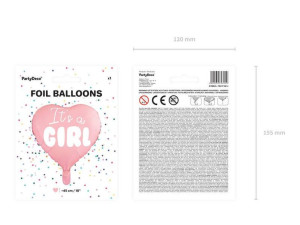 Balon Foliowy Serce - It's A Girl - 45 Cm - Jasny Różowy