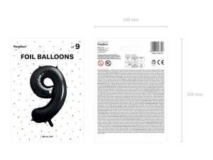 Balon Foliowy Cyfra "9" Dziewięć - 86 Cm - Czarny