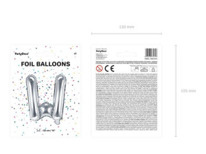 Balon Foliowy Litera "W" - 35 Cm - Srebrny