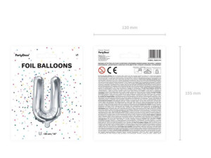 Balon Foliowy Litera "U" - 35 Cm - Srebrny