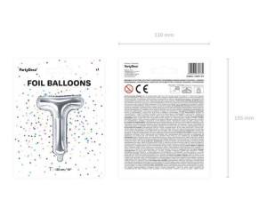 Balon Foliowy Litera "T" - 35 Cm - Srebrny