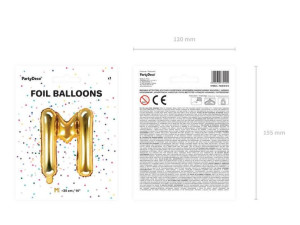 Balon Foliowy Litera "M" - 35 Cm - Złoty