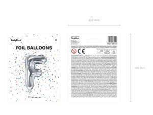 Balon Foliowy Litera "F" - 35 Cm - Srebrny