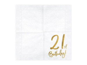 Serwetki 21St Birthday - Biały - 33X33Cm - 20Szt.