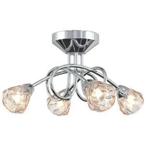 Lampa sufitowa, szklane klosze w kratkę, 4 żarówki LED, G9