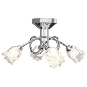 Lampa sufitowa, szklane klosze kwiaty, 4 żarówki LED, G9