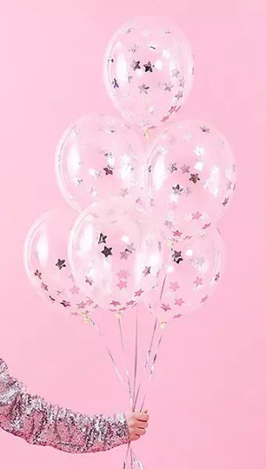 Balony Z Konfetti - Srebrne Gwiazdki - 30 Cm - 6 Szt