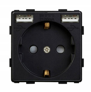 Gniazdko wkład 230V + 2x USB czarne System RTX SH